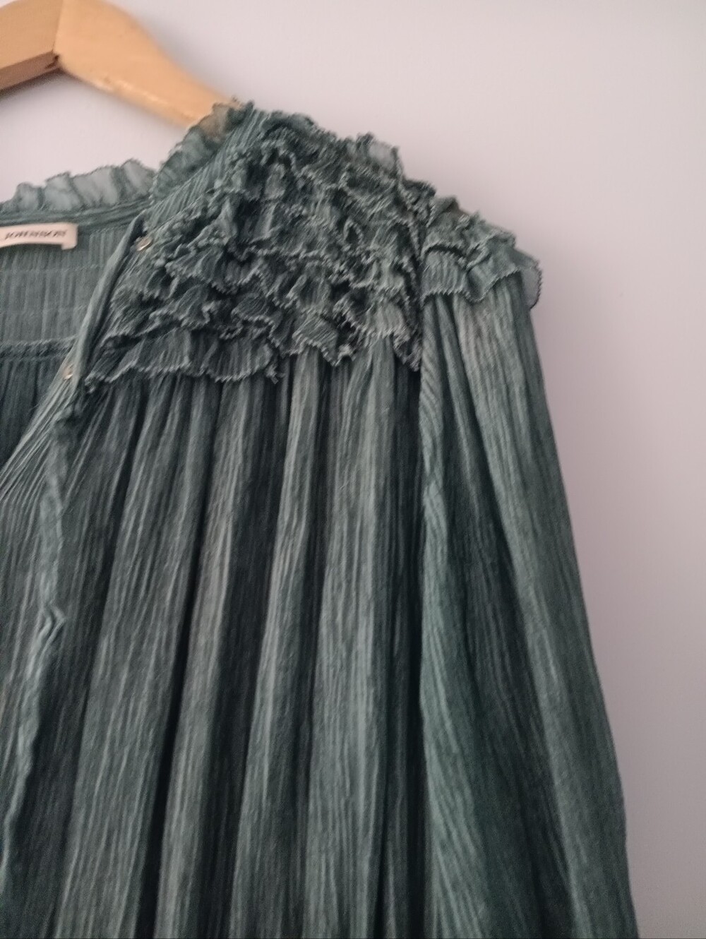 Ulla Johnson Brielle Sea Green 100% Silk Pleated Shirt Midi Dress US Sz - Picture 3 of 8